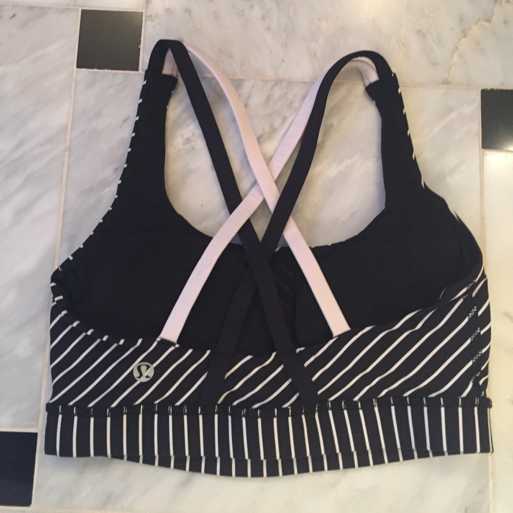 Lulu lemon black and white striped sports bra